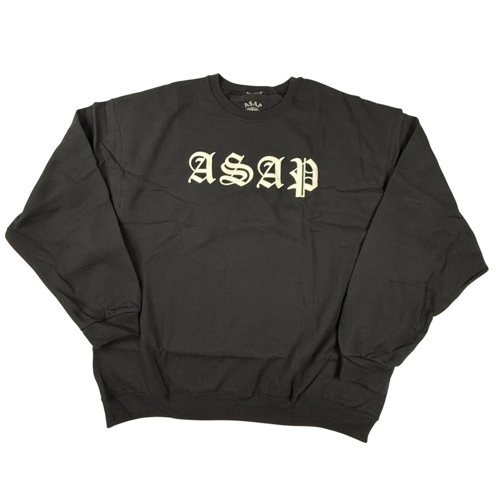 ASAP Worldwide Mens XXL Black Graphic Crewneck Sweatshirt Old English Logo